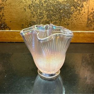 Fenton Pink Carnival Iridescent Handkerchief Glass Vase